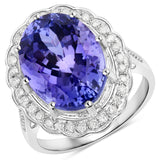 9.83 Carat Genuine Tanzanite and White Diamond 14K White Gold Ring