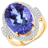 11.30 Carat Genuine Tanzanite and White Diamond 14K Yellow Gold Ring