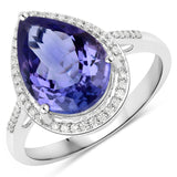 3.89 ct Genuine Tanzanite and White Diamond 14K White Gold Ring