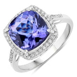 4.11 ct Genuine Tanzanite and White Diamond 14K White Gold Ring