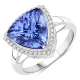 3.66 Carat Genuine Tanzanite and White Diamond 14K White Gold Ring