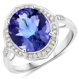 4.13 ct Genuine Tanzanite and White Diamond 14K White Gold Ring