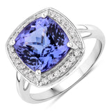 5.49 Carat Genuine Tanzanite and White Diamond 14K Yellow Gold Ring