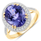 5.83 Carat Genuine Tanzanite and White Diamond 14K Yellow Gold Ring