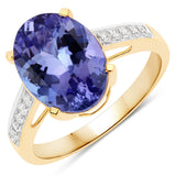 4.31 Carat Genuine Tanzanite and White Diamond 14K Yellow Gold Ring