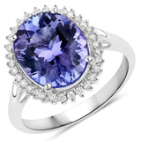 4.47 Carat Genuine Tanzanite and White Diamond 14K White Gold Ring