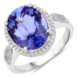 5.14 ct Genuine Tanzanite and White Diamond 14K White Gold Ring