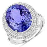 10.45 Carat Genuine Tanzanite and White Diamond 14K White Gold Ring