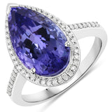 6.24 Carat Genuine Tanzanite and White Diamond 14K White Gold Ring
