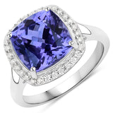 5.73 Carat Genuine Tanzanite and White Diamond 14K White Gold Ring