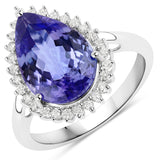 4.87 Carat Genuine Tanzanite and White Diamond 14K White Gold Ring