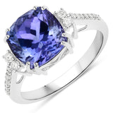 4.35 ct Genuine Tanzanite and White Diamond 14K White Gold Ring