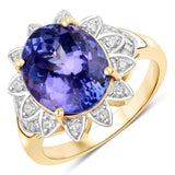 5.65 Carat Genuine Tanzanite and White Diamond 14K Yellow Gold Ring