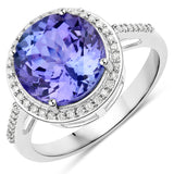 4.58 ct Genuine Tanzanite and White Diamond 14K White Gold Ring