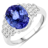 4.25 Carat Genuine Tanzanite and White Diamond 14K White Gold Ring