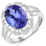 4.51 ct Genuine Tanzanite and White Diamond 14K White Gold Ring