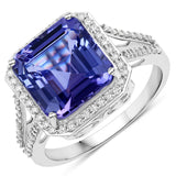 5.75 Carat Genuine Tanzanite and White Diamond 14K White Gold Ring