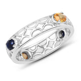 0.88 Carat Genuine Blue Sapphire and Yellow Sapphire .925 Sterling Silver Ring