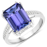 4.97 Carat Genuine Tanzanite and White Diamond 14K White Gold Ring