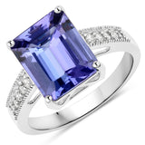 4.56 Carat Genuine Tanzanite and White Diamond 14K White Gold Ring