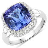 5.13 Carat Genuine Tanzanite and White Diamond 14K White Gold Ring