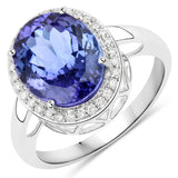 4.74 Carat Genuine Tanzanite and White Diamond 14K White Gold Ring