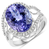 8.67 Carat Genuine Tanzanite and White Diamond 14K White Gold Ring