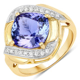 4.14 ct Genuine Tanzanite and White Diamond 14K Yellow Gold Ring