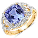 5.96 Carat Genuine Tanzanite and White Diamond 14K Yellow Gold Ring