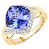 5.48 Carat Genuine Tanzanite and White Diamond 14K Yellow Gold Ring