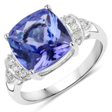 4.44 Carat Genuine Tanzanite and White Diamond 14K White Gold Ring