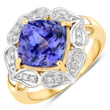 4.85 Carat Genuine Tanzanite and White Diamond 14K Yellow Gold Ring