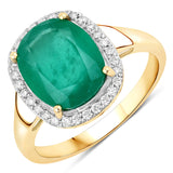 3.76 Carat Genuine Zambian Emerald and White Diamond 14K Yellow Gold Ring
