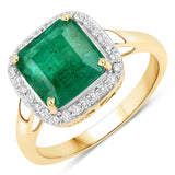 3.25 Carat Genuine Zambian Emerald and White Diamond 14K Yellow Gold Ring