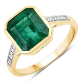 3.94 Carat Genuine Zambian Emerald and White Diamond 14K Yellow Gold Ring