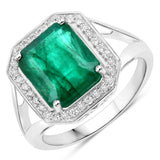 3.46 Carat Genuine Zambian Emerald and White Diamond 14K White Gold Ring