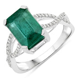 3.77 Carat Genuine Zambian Emerald and White Diamond 14K White Gold Ring
