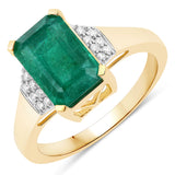 3.67 Carat Genuine Zambian Emerald and White Diamond 14K Yellow Gold Ring