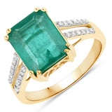 4.06 Carat Genuine Zambian Emerald and White Diamond 14K Yellow Gold Ring