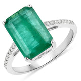 3.19 Carat Genuine Zambian Emerald and White Diamond 14K White Gold Ring
