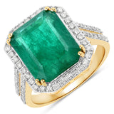 7.65 Carat Genuine Zambian Emerald and White Diamond 14K Yellow Gold Ring