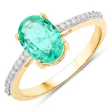 1.36 Carat Genuine Colombian Emerald and White Diamond 14K Yellow Gold Ring