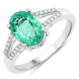 2.12 Carat Genuine Colombian Emerald and White Diamond 14K White Gold Ring