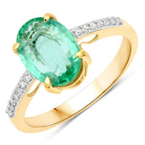 2.02 Carat Genuine Colombian Emerald and White Diamond 14K Yellow Gold Ring