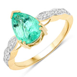 1.86 Carat Genuine Colombian Emerald and White Diamond 14K Yellow Gold Ring