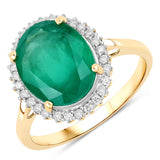 4.07 Carat Genuine Zambian Emerald and White Diamond 14K Yellow Gold Ring