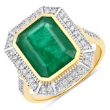 5.54 Carat Genuine Zambian Emerald and White Diamond 14K Yellow Gold Ring