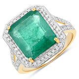 5.74 Carat Genuine Zambian Emerald and White Diamond 14K Yellow Gold Ring
