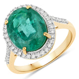 5.31 Carat Genuine Zambian Emerald and White Diamond 14K Yellow Gold Ring