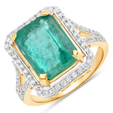6.62 Carat Genuine Zambian Emerald and White Diamond 14K Yellow Gold Ring